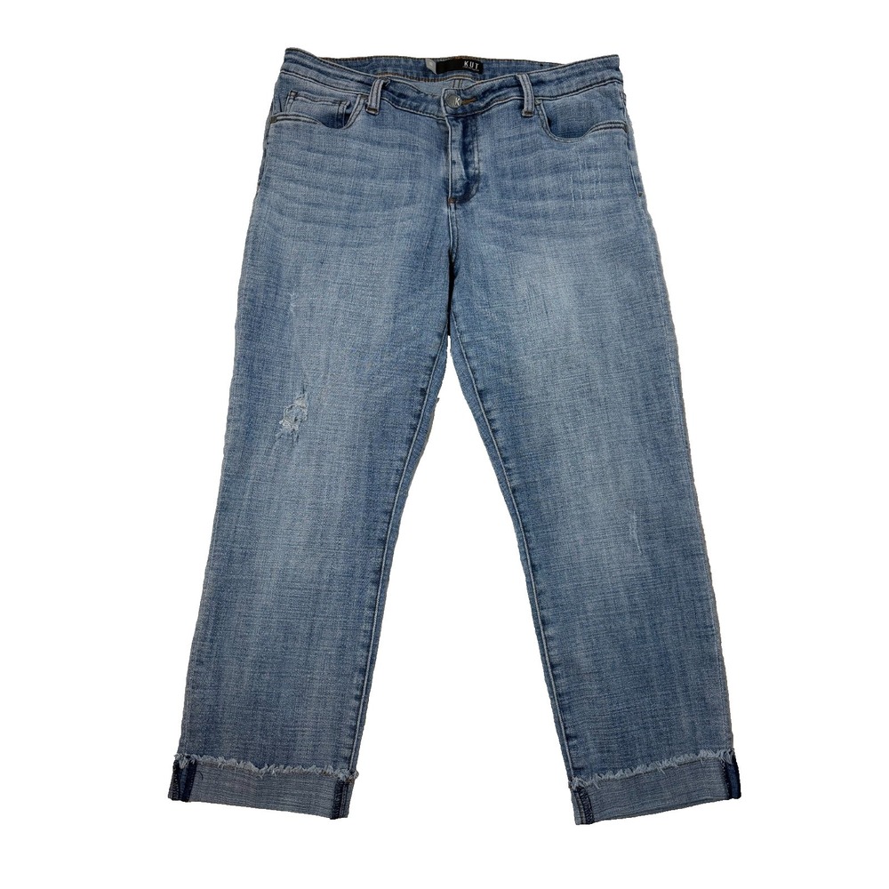 KUT from the Kloth Amy Crop Straight Leg Jeans Size 12 Blue Denim Stretch